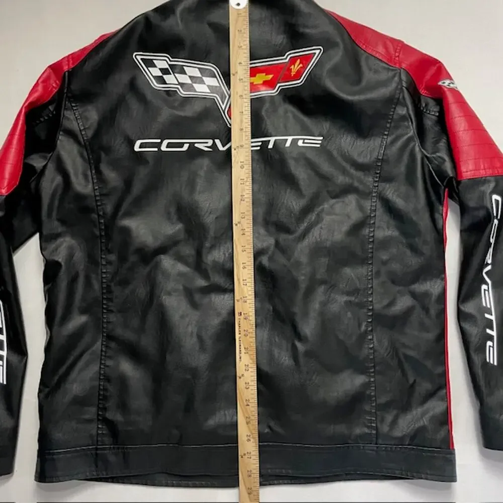 Corvette C7 Racing Jacket Black Red 2XL Faux Leather Moto Coat Streetwear Y2K